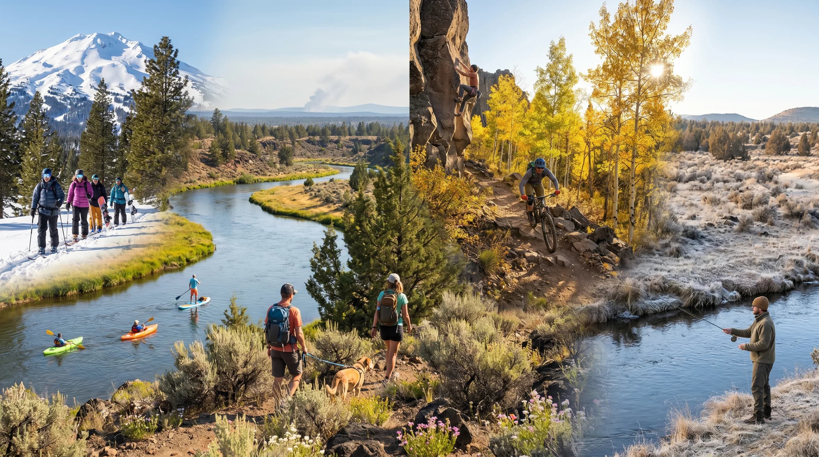 Matrix of the best Bend months for skiing, hiking, river time, low smoke, and fall color across the twelve months