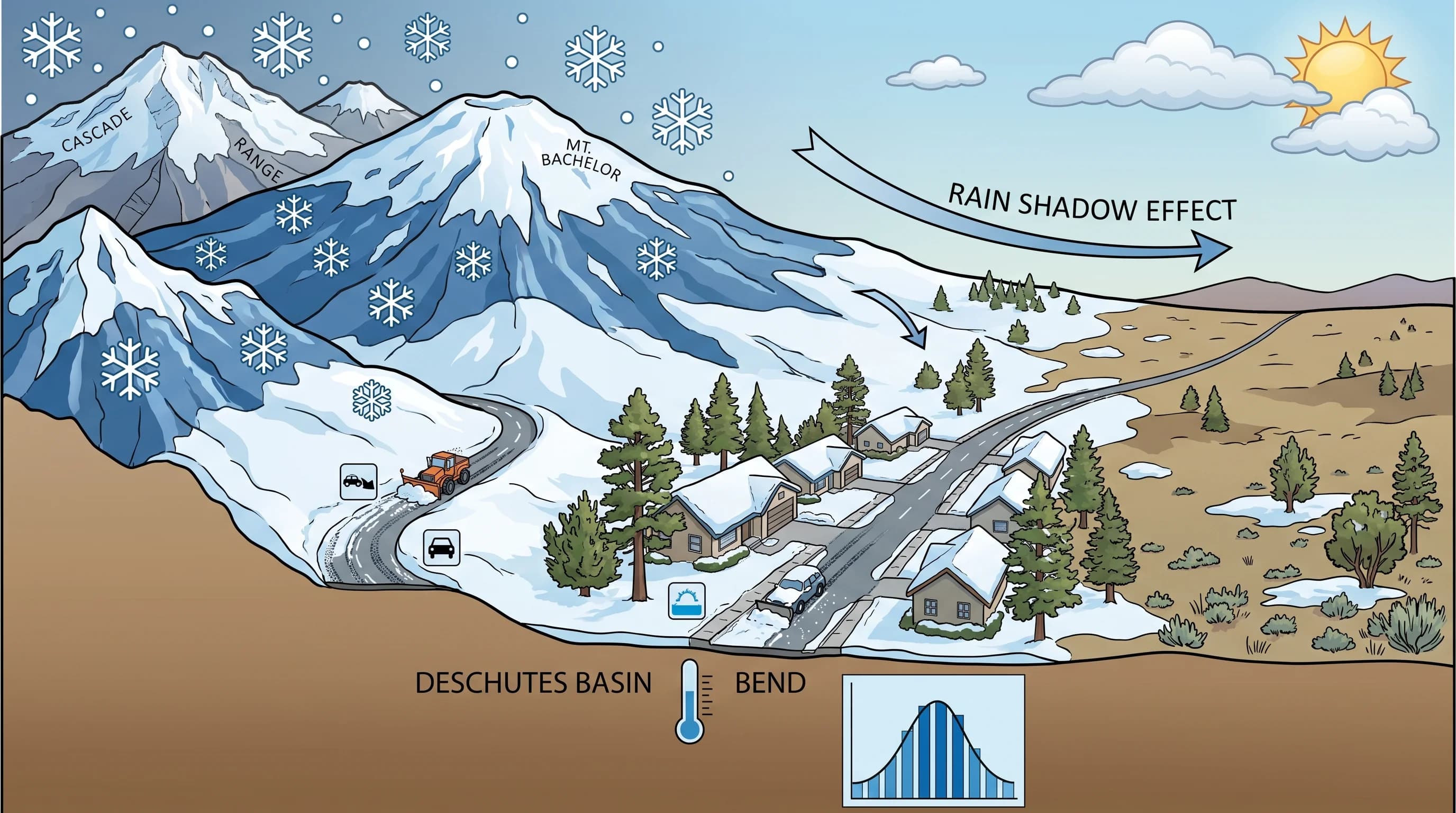 Winter driving tips for Bend, Oregon covering ice, freezing fog, and bridges