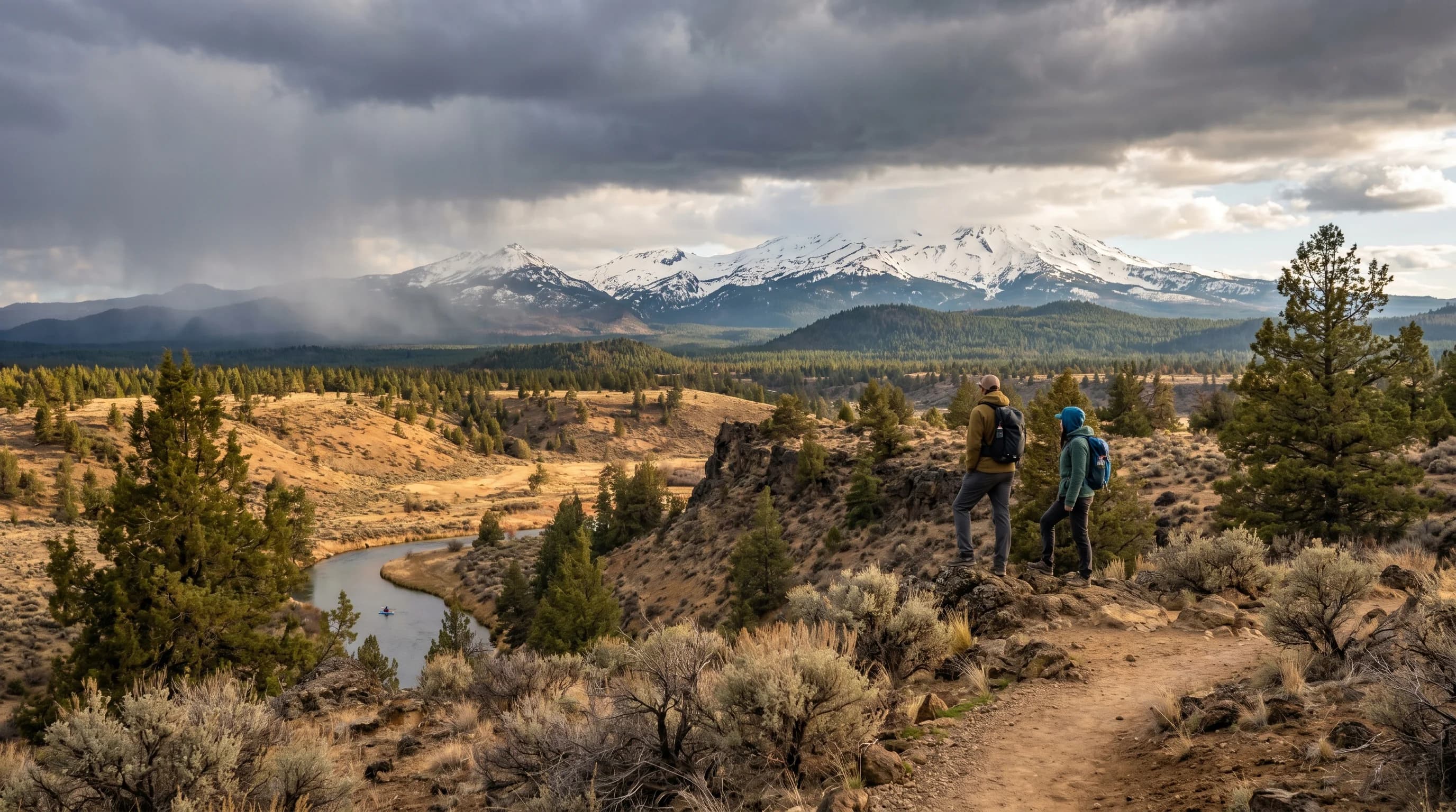 Profile of the Oregon Cascades showing wet western Oregon, the snowy crest, and dry Central Oregon in the rain shadow to the east