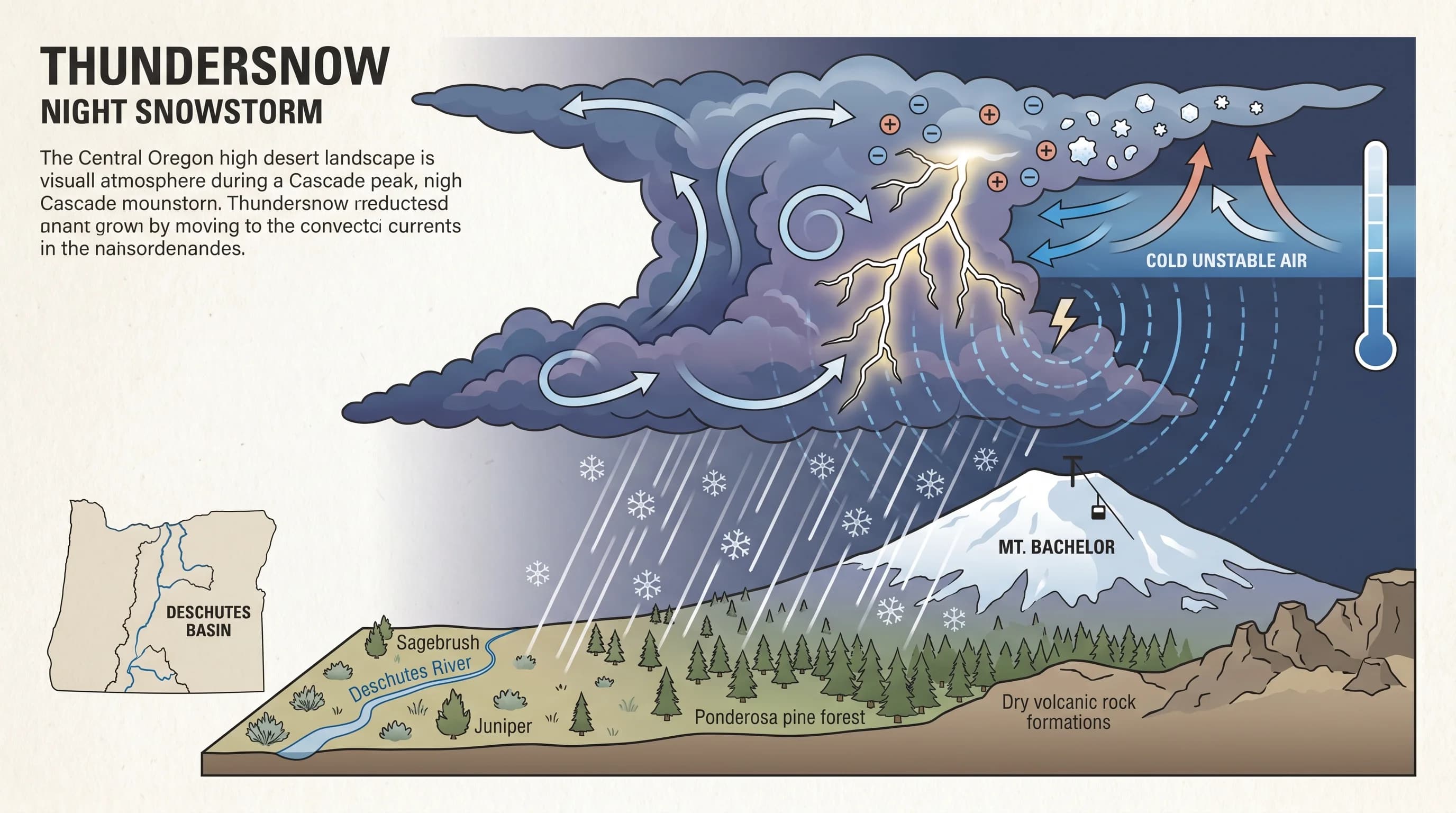 Comparison of a summer thunderstorm and thundersnow, showing the same convection with rain versus snow