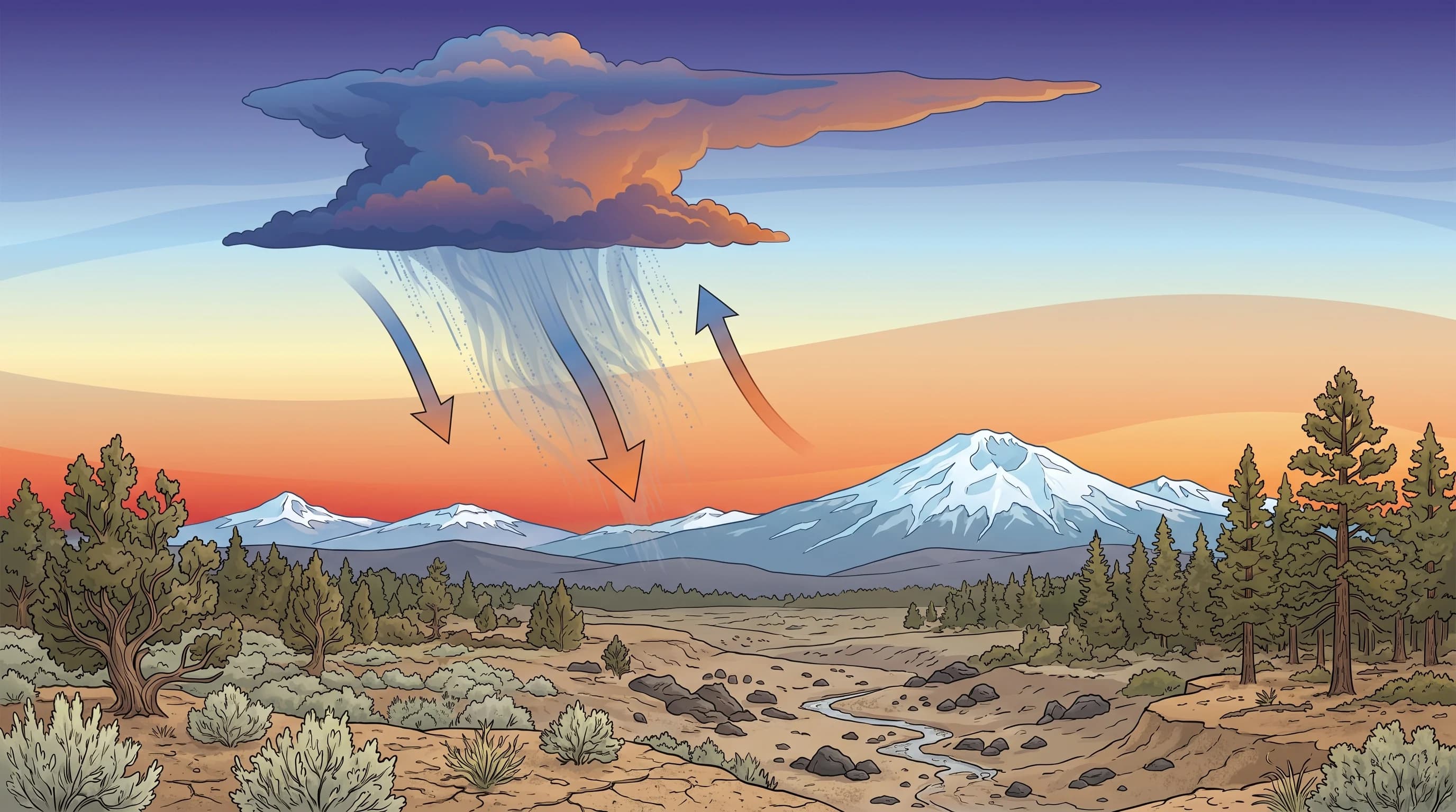 Comparison of virga fading in mid-air with dry ground versus rain shafts reaching a wet surface