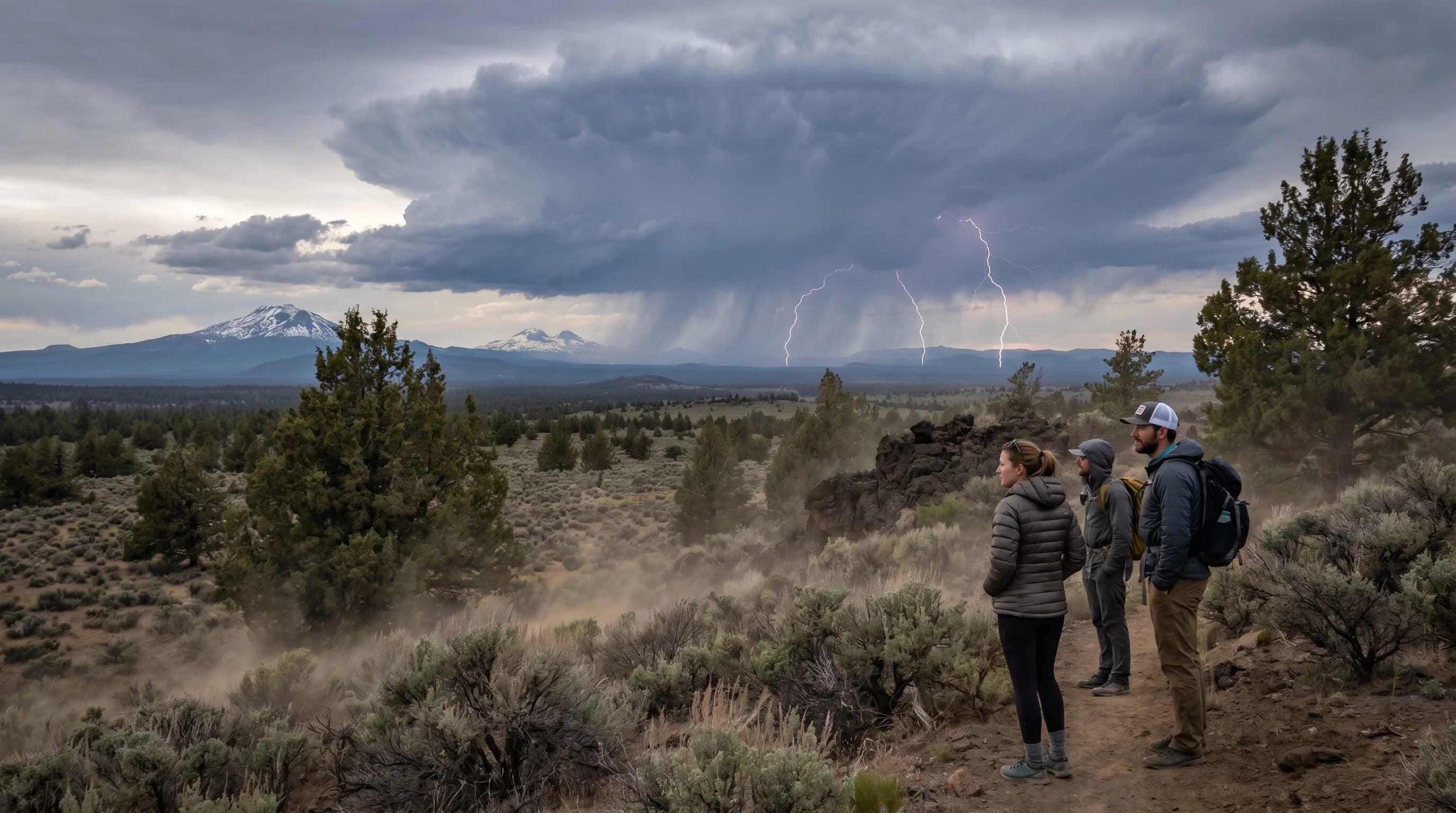 A dry thunderstorm over the high desert with lightning and virga but little rain reaching the ground