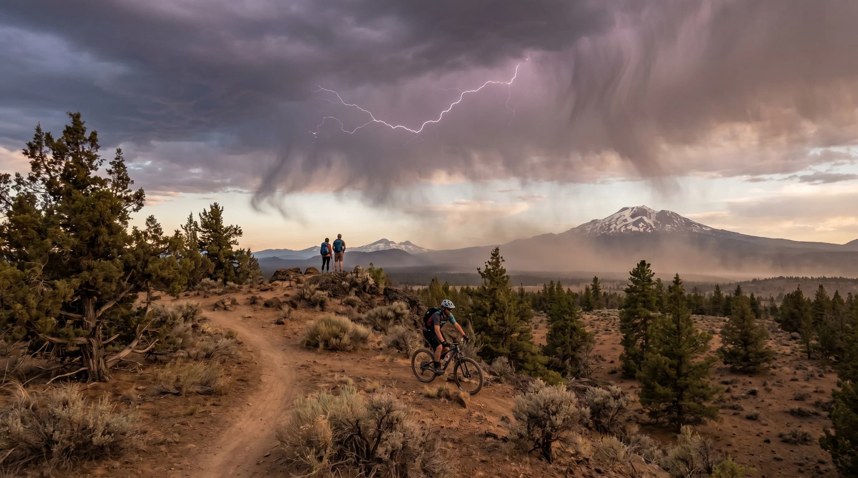 A dry thunderstorm over the high desert with lightning and virga but little rain reaching the ground
